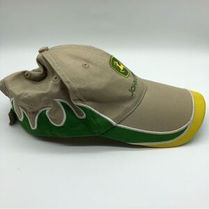 John Deere Flames Cap Beige‎ Green Yellow Adjustable